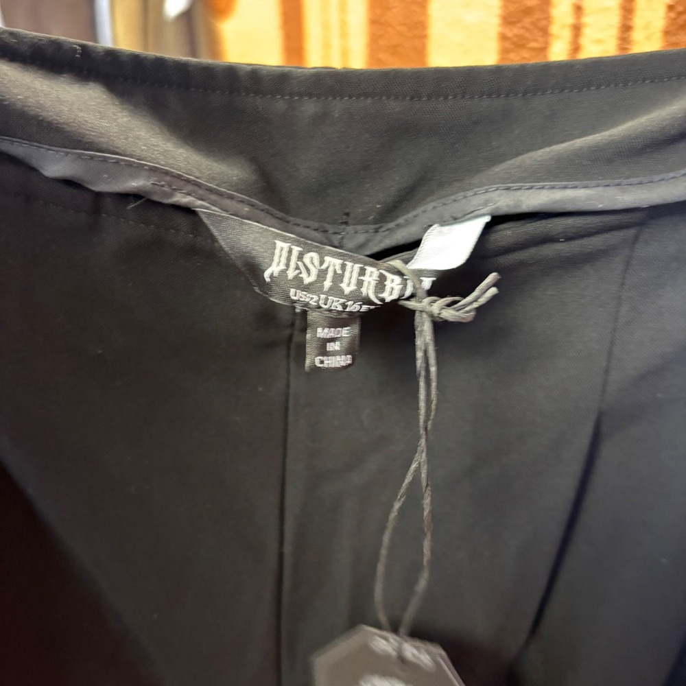 Disturbia Lucia Embroidered Firefly Pleat Trousers Black Wide Leg US 12 NEW - Picture 6 of 9